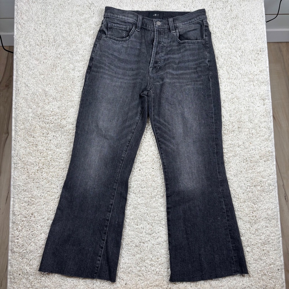 7 For All Mankind Easy Boy Bootcut Jeans‎ Charcoal Grey Raw Hem Size XX